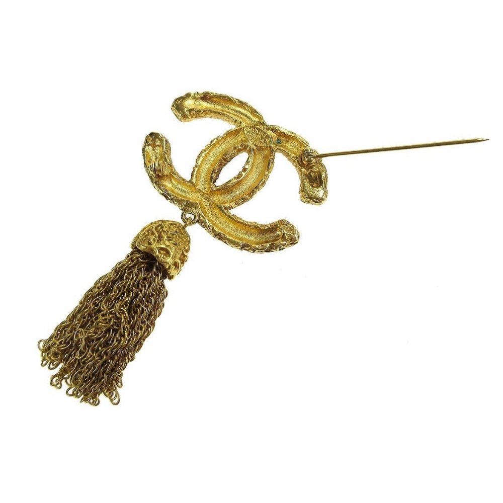 CHANEL CC Logos Fringe Motif Brooch Pin Corsage Gold-Tone - Picture 5 of 5